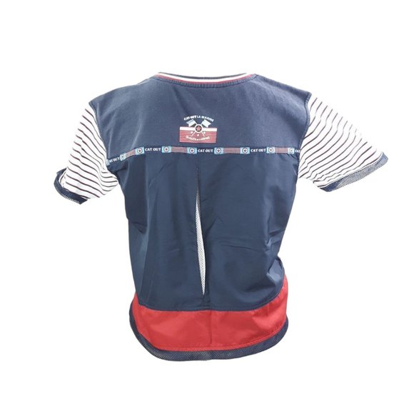 Cat Out La Marine Women sz M Cropped Shirt Front Stripes Mesh and Polyester back - Picture 4 of 9